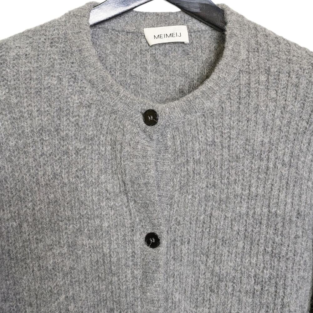 Meimeij Alpaca Mohair Cardigan Sweater Medium Ribbed Tunic Bubble Sleeve Gray - Picture 3 of 11